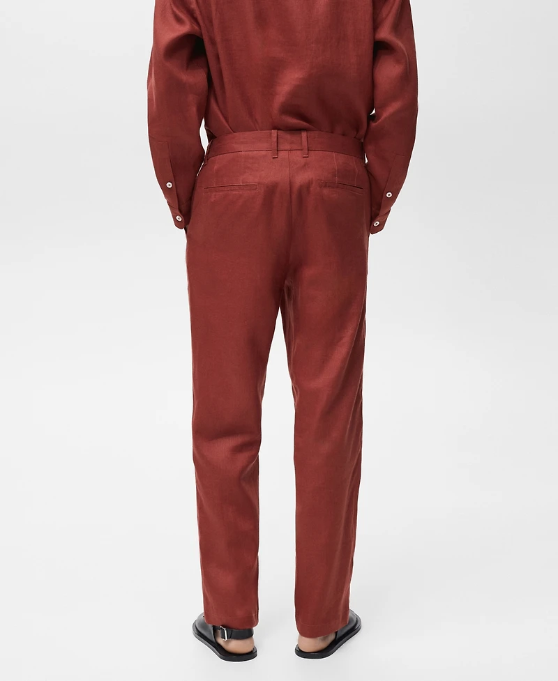 Mango Men's Elastic Waistband Linen Pants