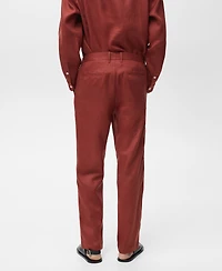 Mango Men's Elastic Waistband Linen Pants