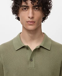 Mango Men's Openwork Knitted Cotton Polo Shirt