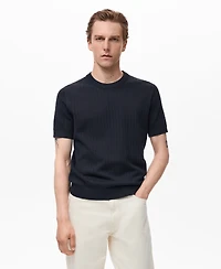 Mango Men's Striped Openwork Cotton T-Shirt