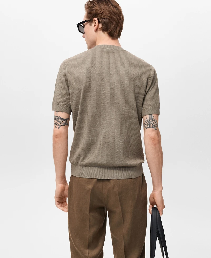 Mango Men's Ribbed Knit T-Shirt