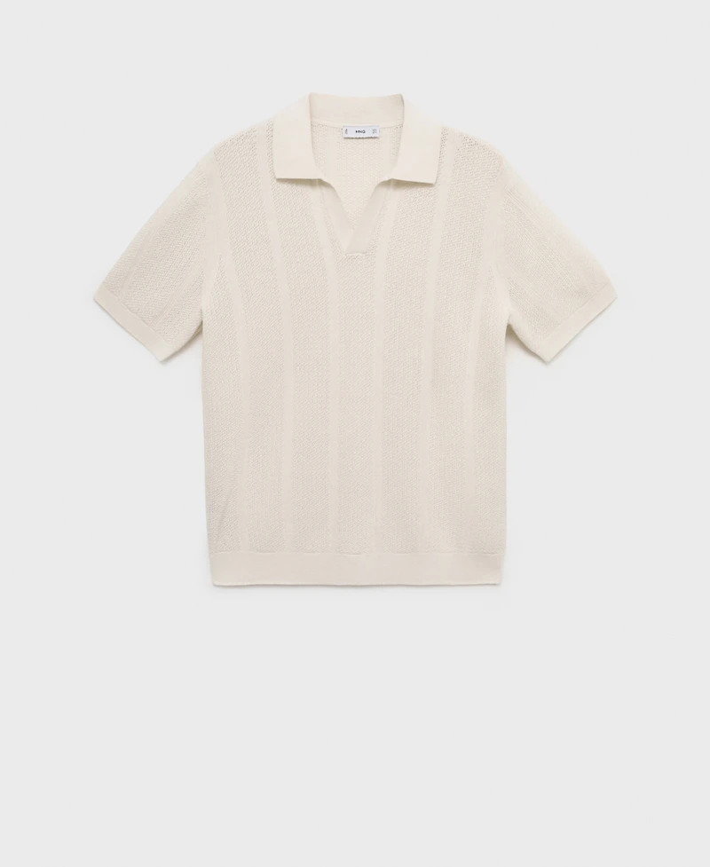 Mango Men's Openwork Knitted Cotton Polo Shirt