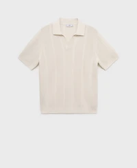 Mango Men's Openwork Knitted Cotton Polo Shirt