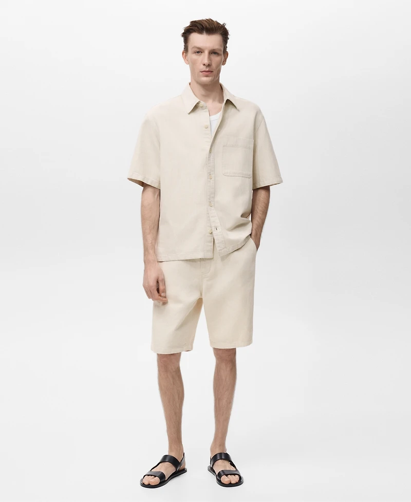 Mango Men's Short Sleeve Linen-Blend Shirt