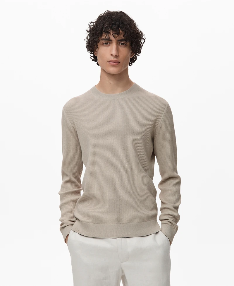 Mango Men's Fine Rib-Knit Cotton Sweater