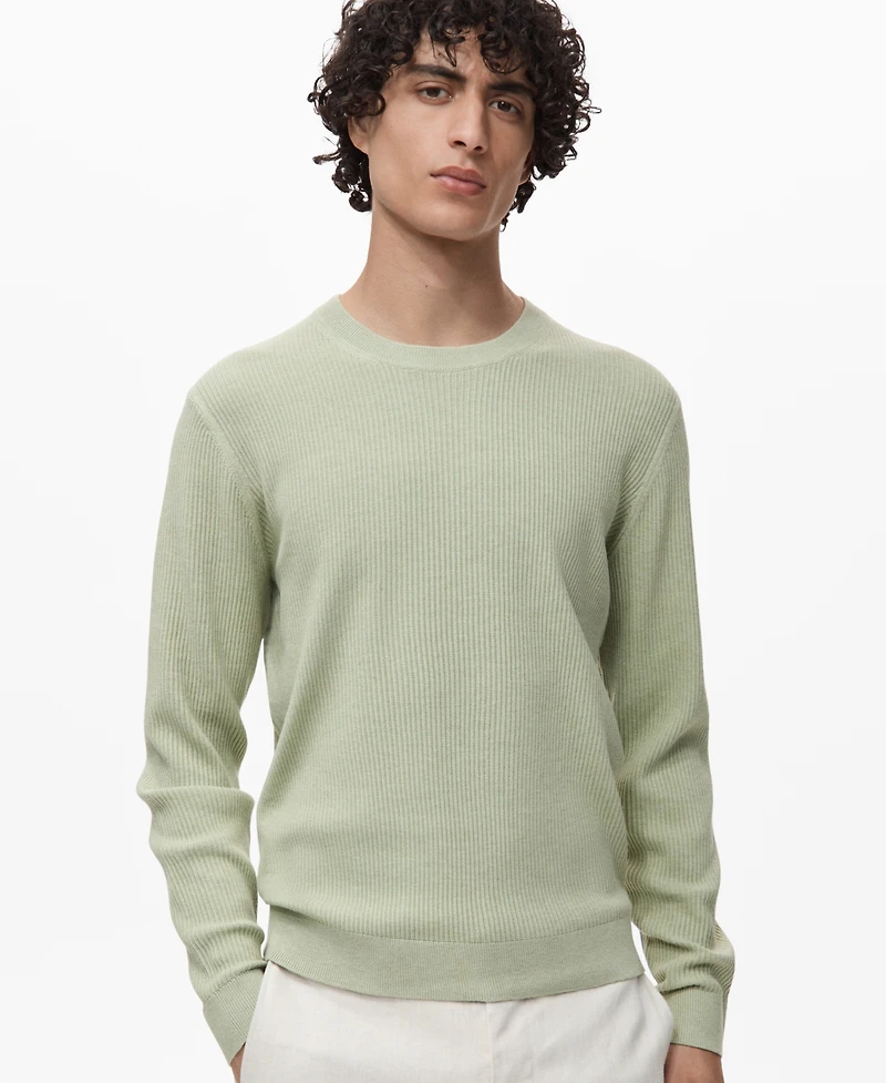 Mango Men's Fine Rib-Knit Cotton Sweater