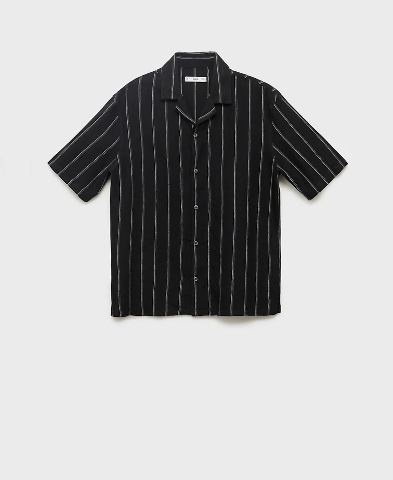 Mango Men's Linen Short-Sleeve Striped Shirt