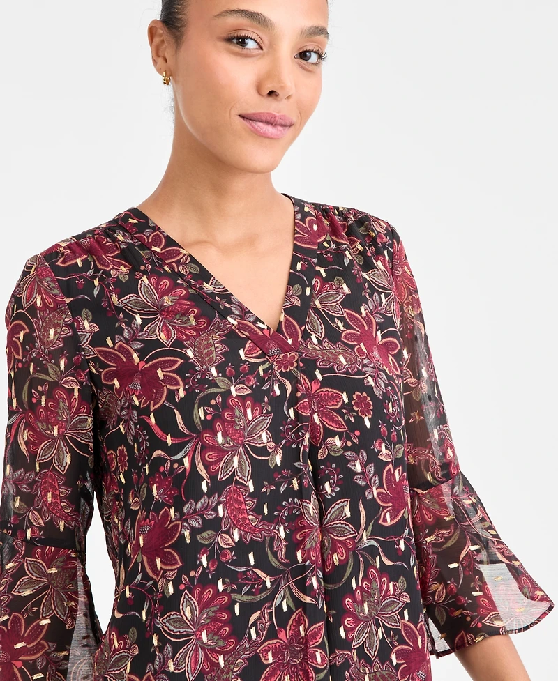 Jones New York Women's V-Neck 3/4 Flutter Sleeve Top