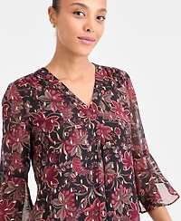 Jones New York Women's V-Neck 3/4 Flutter Sleeve Top