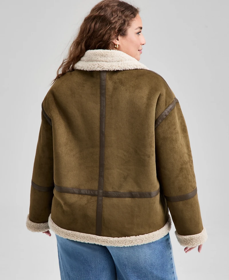 And Now This Trendy Plus Faux Suede Sherpa Jacket, Macy's Exclusive