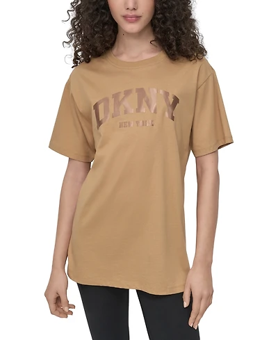 Dkny Sport Women's Varsity Satin Logo Oversized Cotton T-Shirt