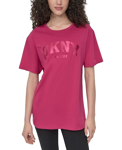 Dkny Sport Women's Varsity Satin Logo Oversized Cotton T-Shirt
