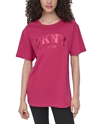 Dkny Sport Women's Varsity Satin Logo Oversized Cotton T-Shirt