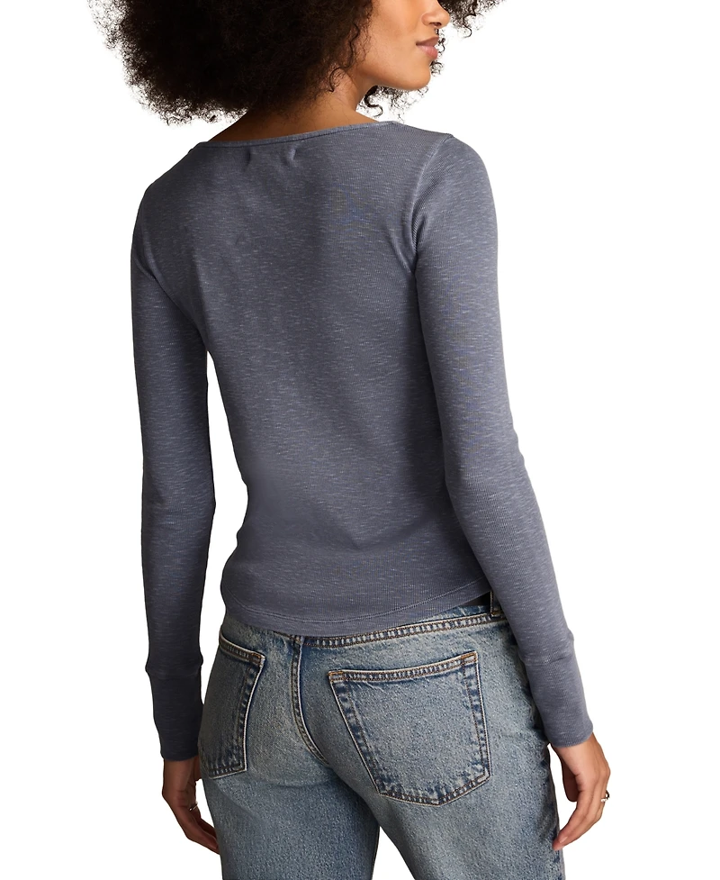 Lucky Brand Women's Lace-Yoke Long-Sleeve Henley Top