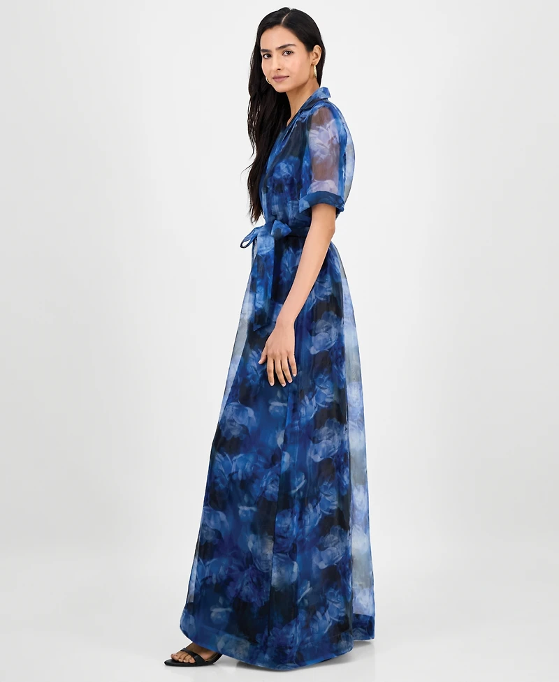 julia jordan Women's Floral-Print Short-Sleeve Maxi Shirtdress