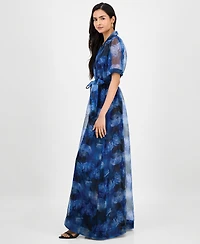 julia jordan Women's Floral-Print Short-Sleeve Maxi Shirtdress