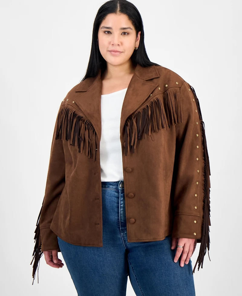And Now This Trendy Plus Fringed Faux-Suede Jacket, Macy's Exclusive