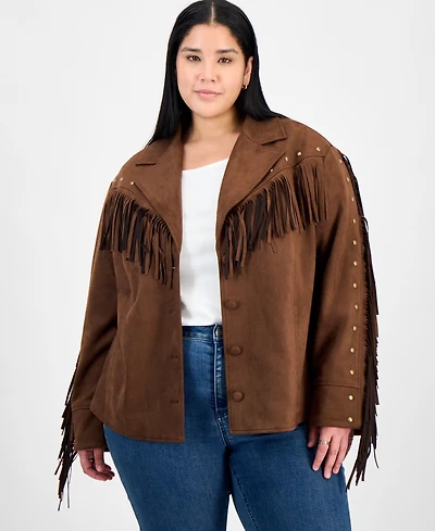 And Now This Trendy Plus Fringed Faux-Suede Jacket, Macy's Exclusive