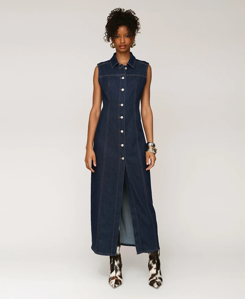 Avec Les Filles Women's Sleeveless Long Shirtdress