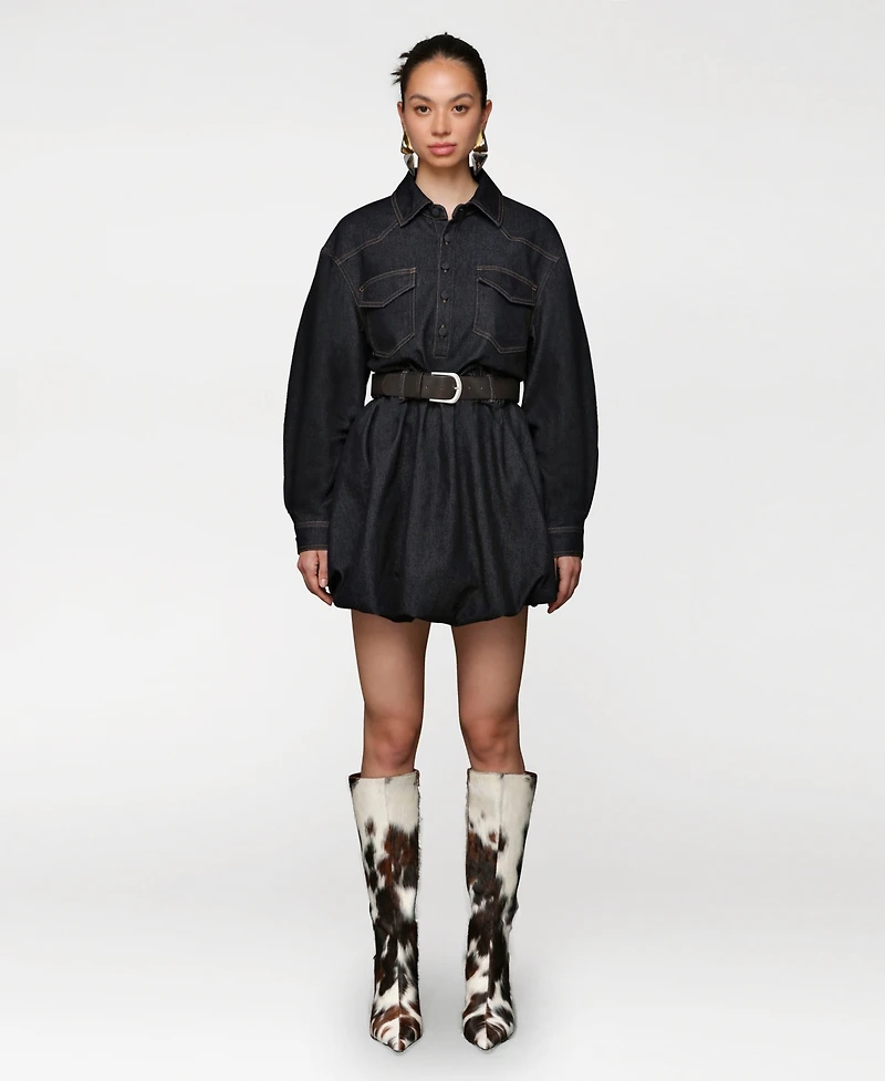 Avec Les Filles Women's Collar Long-Sleeve Shirtdress