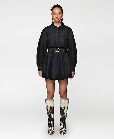 Avec Les Filles Women's Collar Long-Sleeve Shirtdress