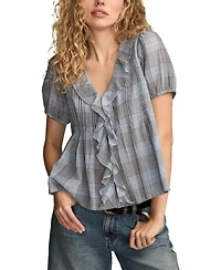 Lucky Brand Women's V-Neck Cotton Ruffle-Trim Pintuck Blouse