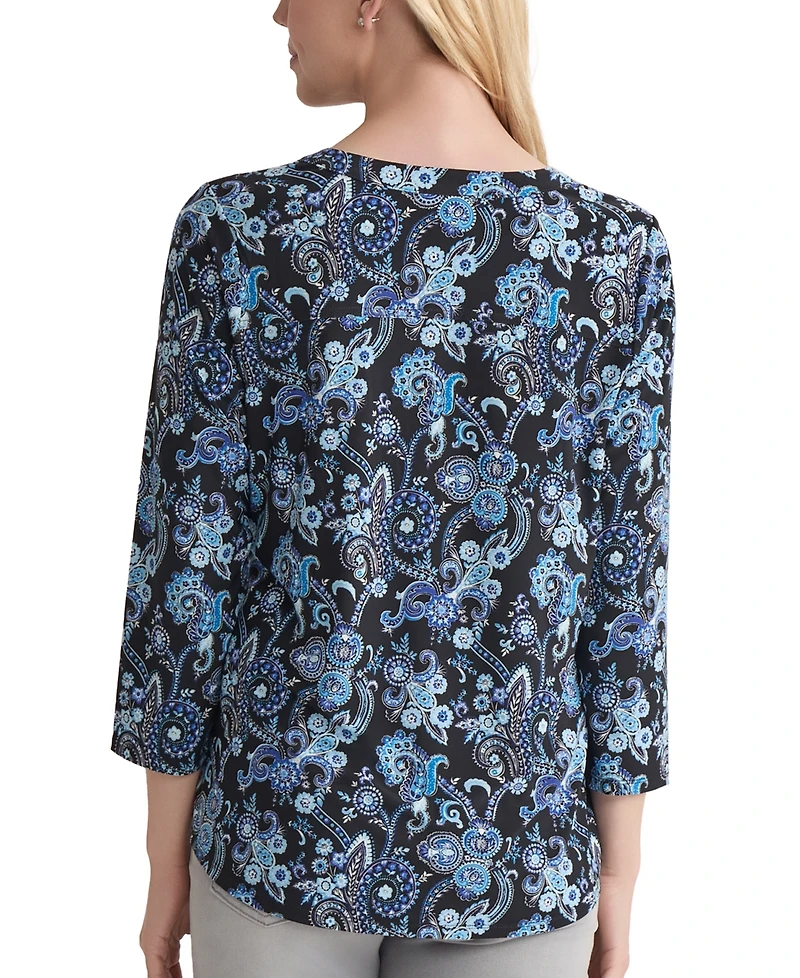 Jones New York Petite Paisley-Print Utility Blouse