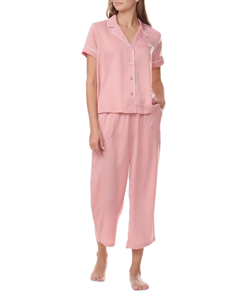Tommy Hilfiger Women's 2Pc Short Sleeve Notch Pajama Set