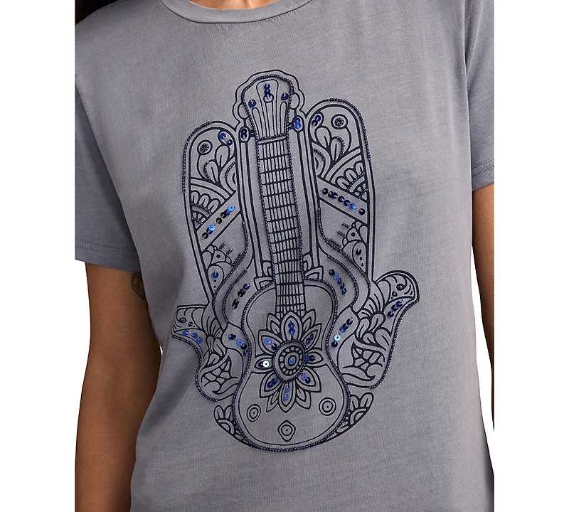 Lucky Brand Women's Guitar Hamsa Classic Crewneck Cotton T-Shirt