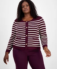 Tahari Asl Plus Scoop-Neck Striped Cardigan