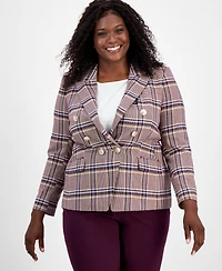 Tahari Asl Plus Plaid Print Double-Breasted Jacket
