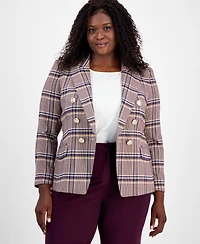Tahari Asl Plus Plaid Print Double-Breasted Jacket