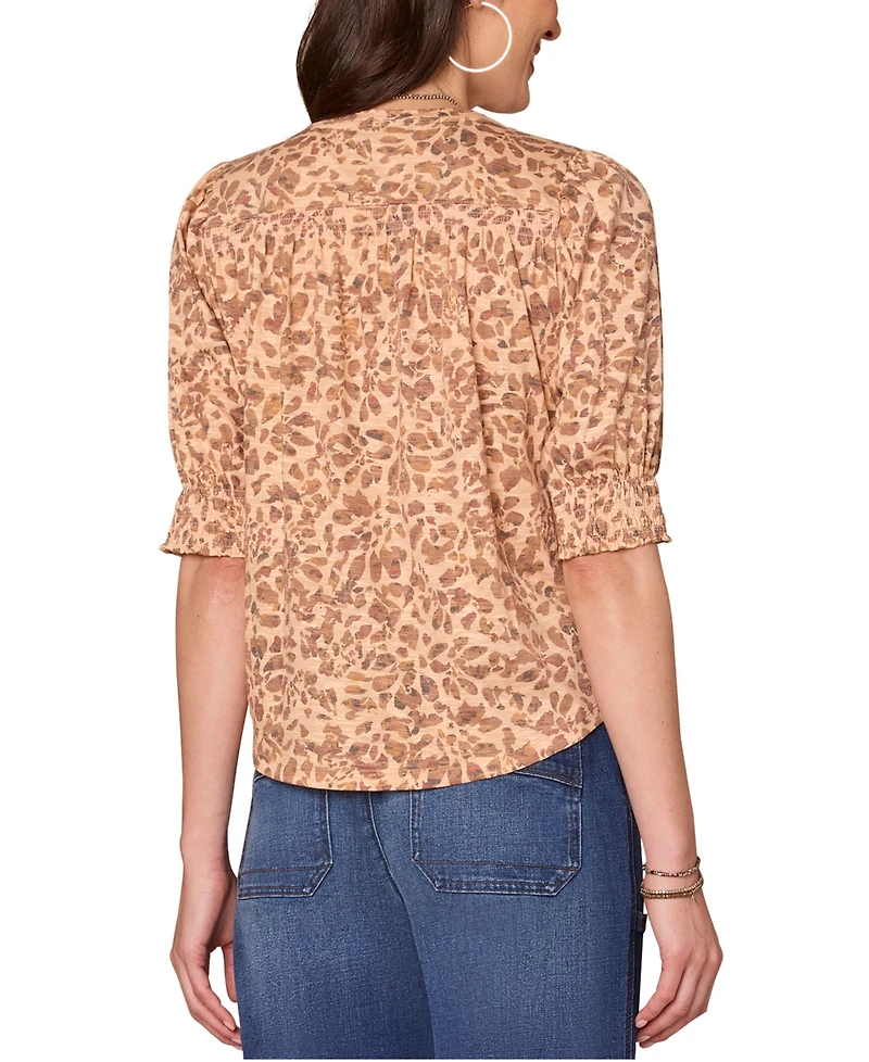 Democracy Petite Printed Puff-Sleeve Top