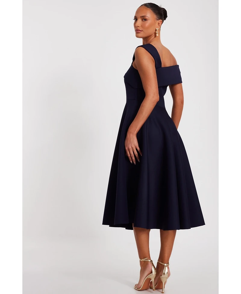 Quiz Women's Scuba Asymmetric Midi Skater Dress
