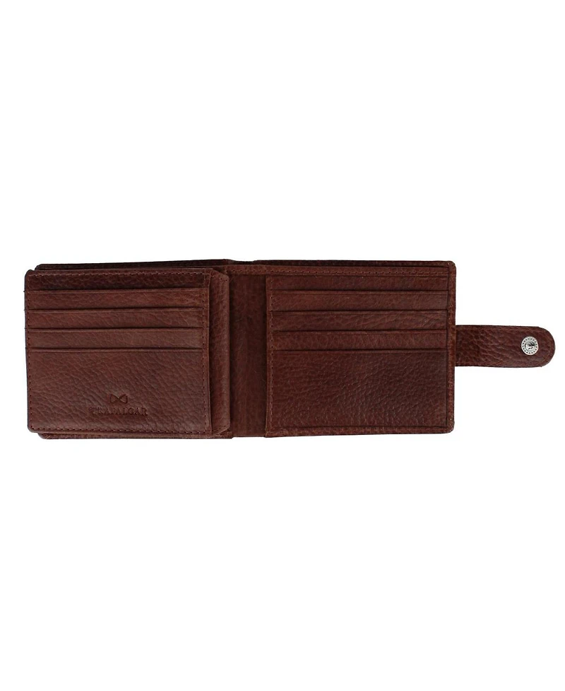 Trafalgar Men's Parker Pebbled Leather Bi-Fold Wallet with Id Window and Popper Fastener