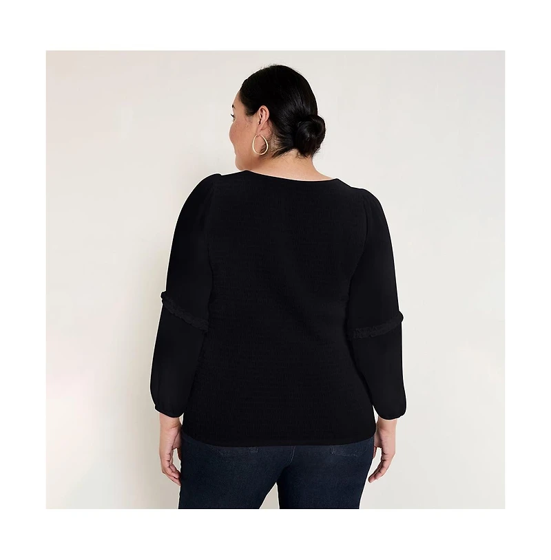 June + Vie Women's June + Vie Puff-Sleeve Smocked Blouse