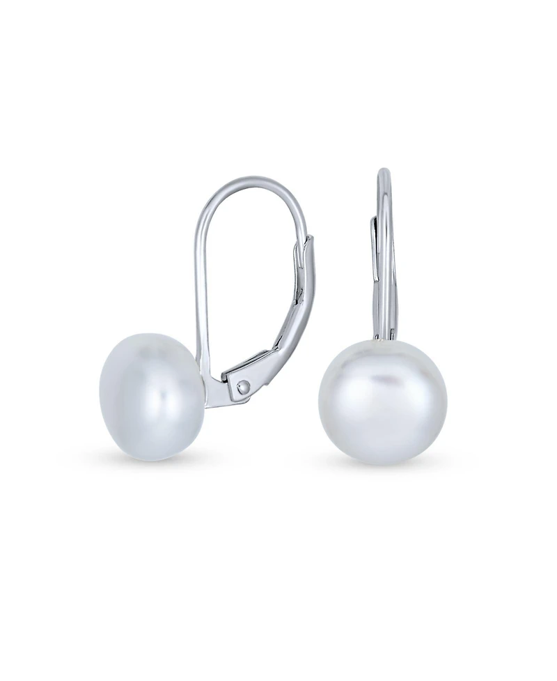 Bling Jewelry Simple Iridescent Peacock Freshwater Cultured Pearl Round Drop Ball Earrings Sterling Silver