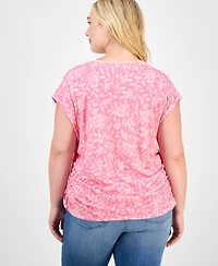 Democracy Trendy Plus Printed Side-Shirred Cap-Sleeve Top