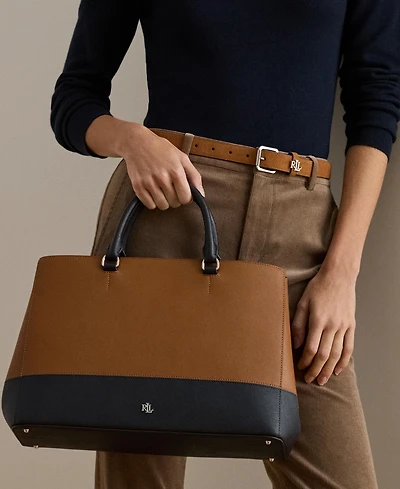 Lauren Ralph Lauren Striped Leather Large Hanna Satchel