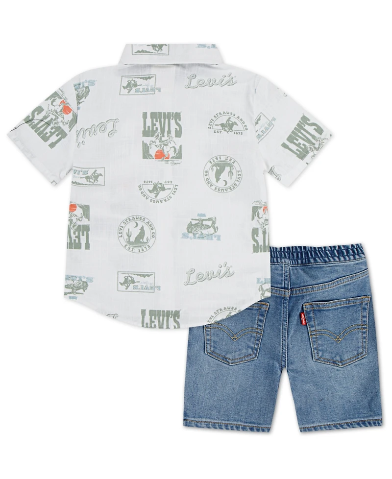 Levi's Little Boys 2-Piece Printed Shirt and Denim Shorts