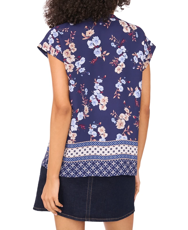 Vince Camuto Women's Mixed-Print Split-Neck Blouse