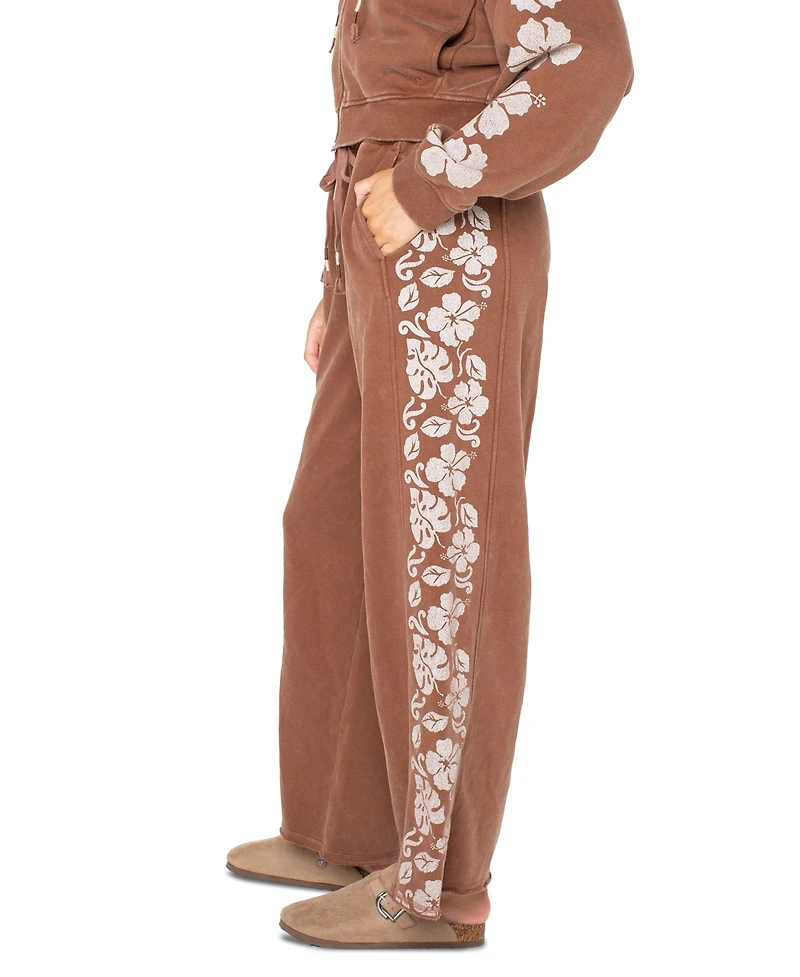 Roxy Juniors' Fringing Reefs Graphic Wide-Leg Sweatpants