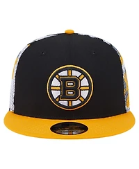 New Era Men's Black/Gold Boston Bruins Camo Meshback 9FIFTY Snapback Hat