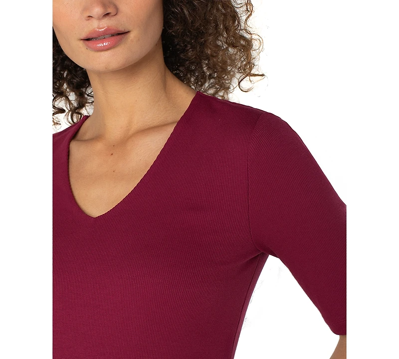 Liverpool Los Angeles Petite Ribbed V-Neck Top