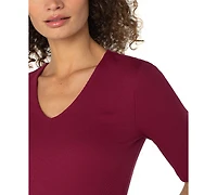 Liverpool Los Angeles Petite Ribbed V-Neck Top