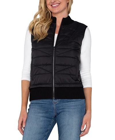 Liverpool Los Angeles Petite Quilted-Trim Sweater Vest