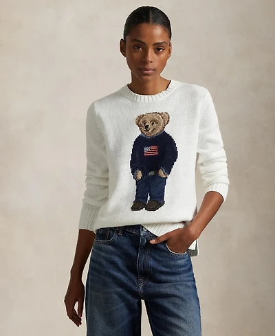 Polo Ralph Lauren Women's Bear Linen-Cotton Crewneck Sweater