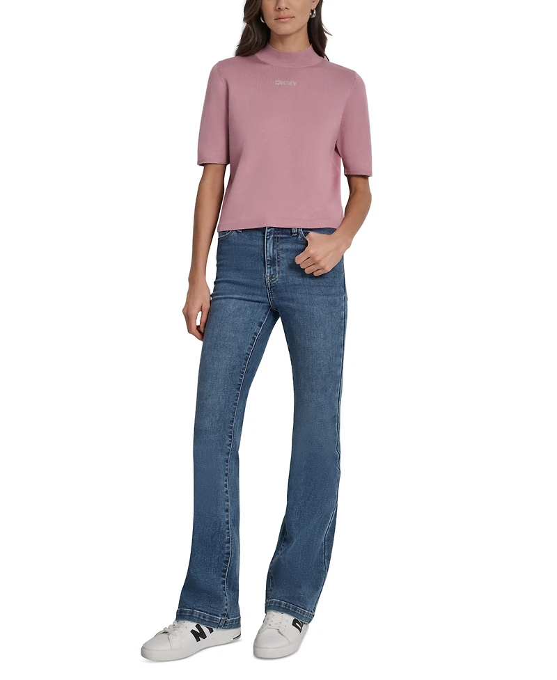 Dkny Jeans Petite Mock-Neck Embellished-Logo Sweater
