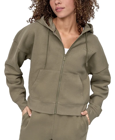 Dkny Women's Silicone Logo Full-Zip Hoodie