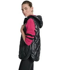 Dkny Women's Quilted Curved-Hem Hooded Vest